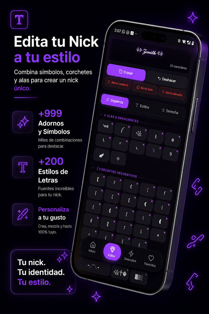 Editor de nicks con estilos y símbolos